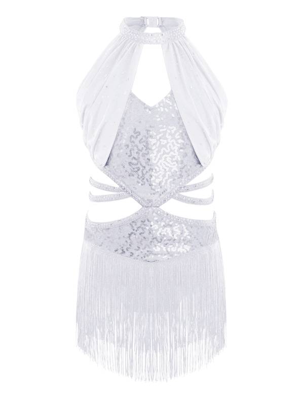 Girls Rhinestone Sleeveless Fringe Latin Dance Dress for Competitions & Recitals thumb