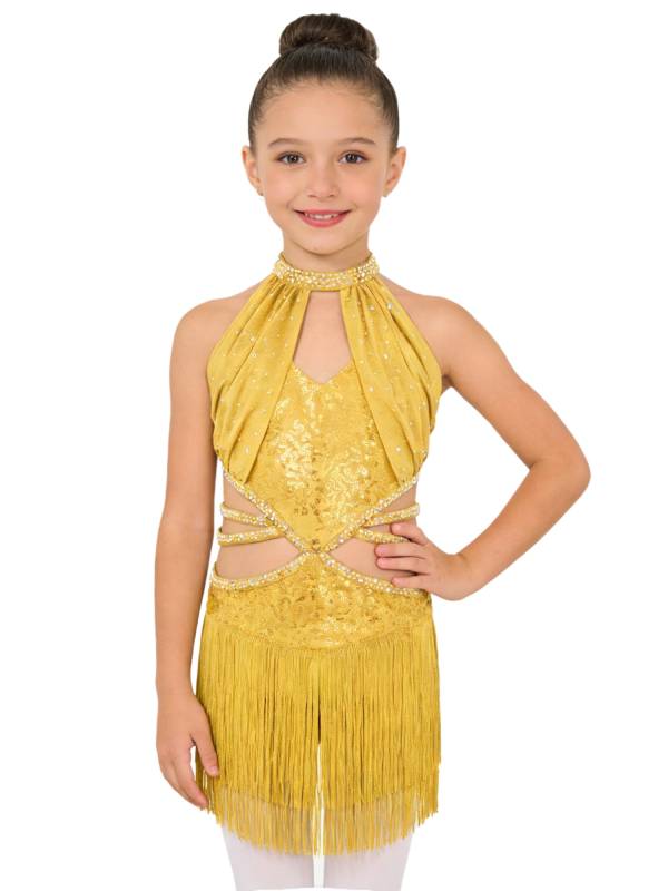 Girls Rhinestone Sleeveless Fringe Latin Dance Dress for Competitions & Recitals thumb