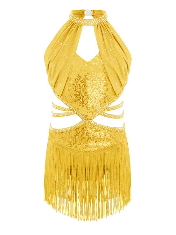 Girls Rhinestone Sleeveless Fringe Latin Dance Dress for Competitions & Recitals thumb