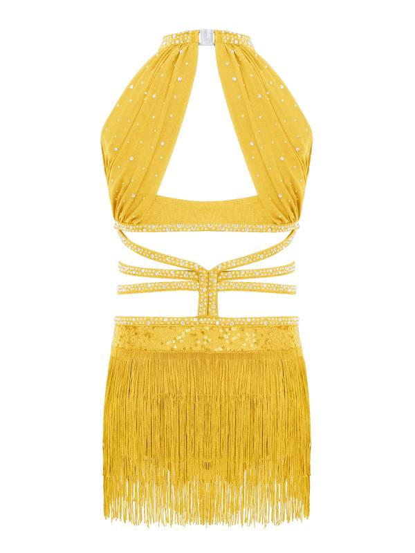 Girls Rhinestone Sleeveless Fringe Latin Dance Dress for Competitions & Recitals thumb