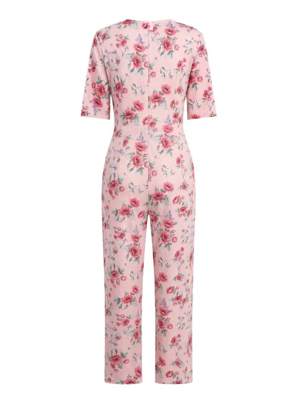 Womens Floral Short Sleeve Back Zipper Anti-strip Adaptive Rompers for Alzheimer thumb