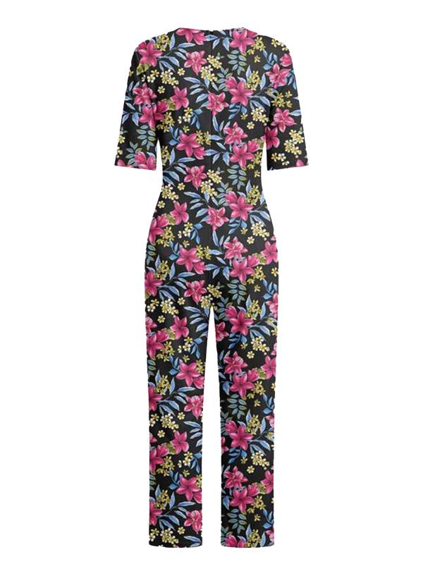 Womens Floral Short Sleeve Back Zipper Anti-strip Adaptive Rompers for Alzheimer thumb