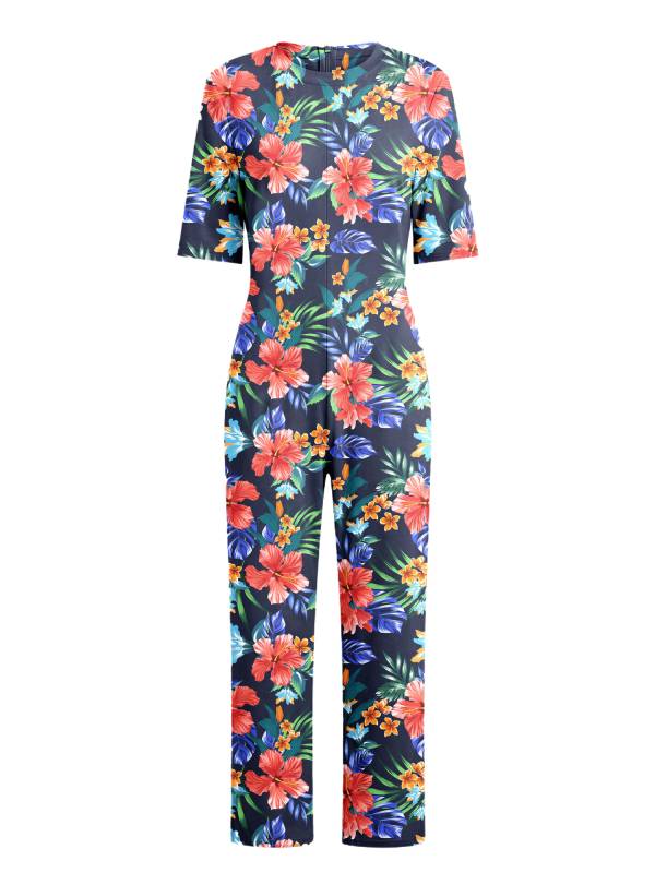 Womens Floral Short Sleeve Back Zipper Anti-strip Adaptive Rompers for Alzheimer thumb