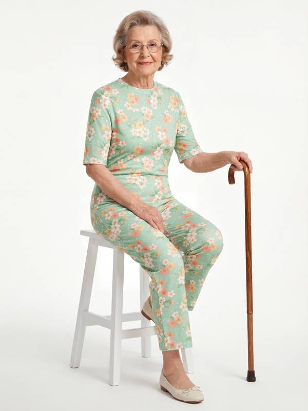 Womens Floral Short Sleeve Back Zipper Anti-strip Adaptive Rompers for Alzheimer thumb