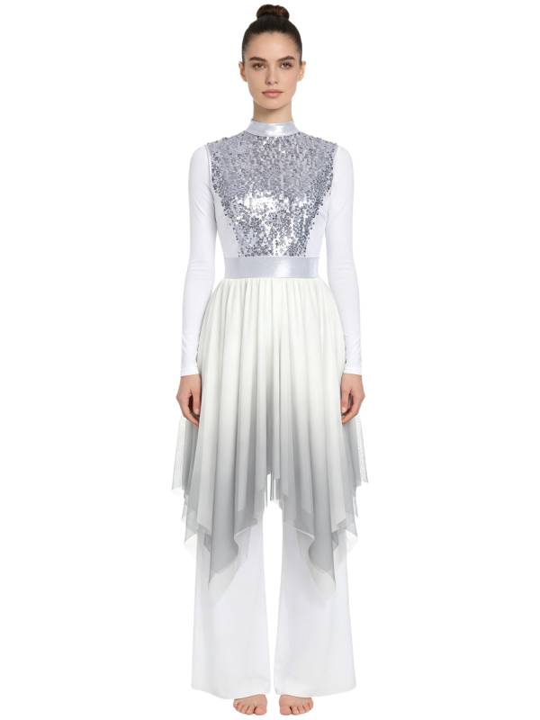 Women Sequin Gradient Sleeveless Liturgical Praise Dance Dress Choir Robe thumb