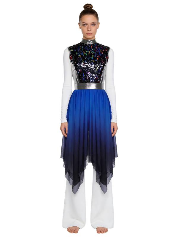 Women Sequin Gradient Sleeveless Liturgical Praise Dance Dress Choir Robe thumb