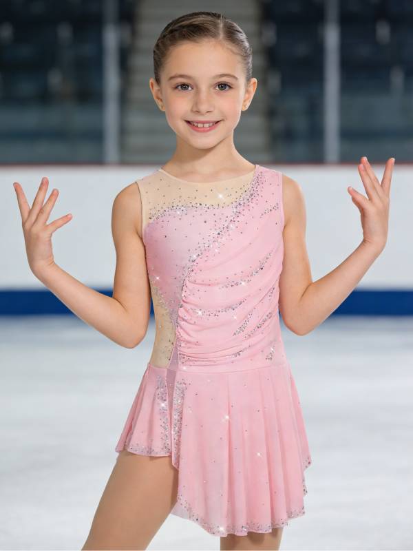 Girls Sparkly Rhinestone Sleeveless Figure Ice Skating Dress thumb