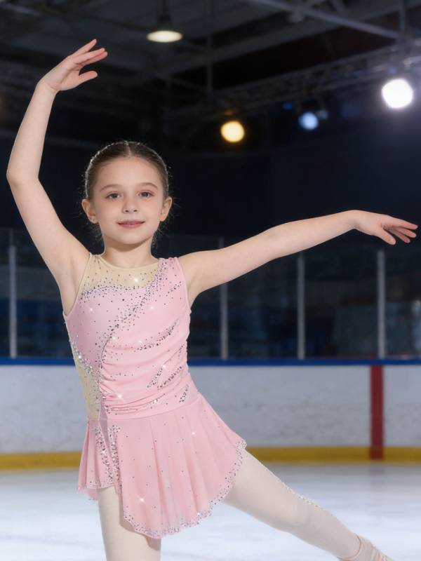 Girls Sparkly Rhinestone Sleeveless Figure Ice Skating Dress thumb