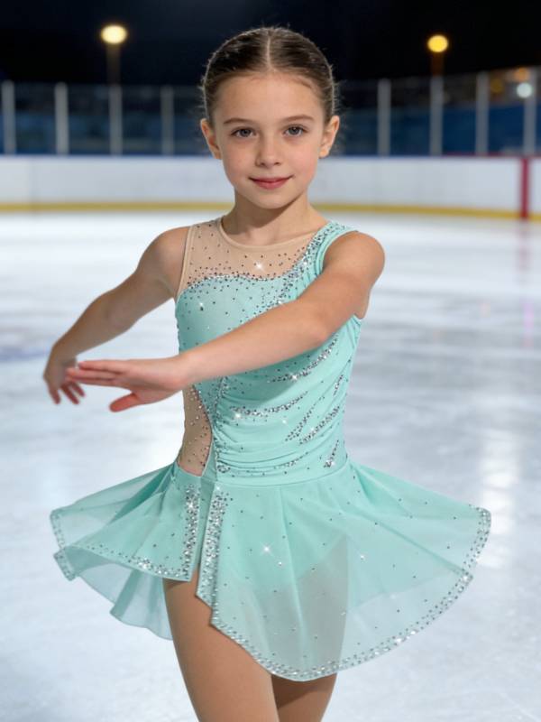 Girls Sparkly Rhinestone Sleeveless Figure Ice Skating Dress thumb
