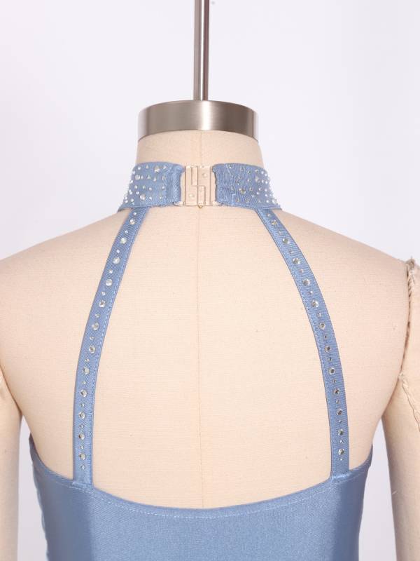 Girls Lyrical Dance Jumpsuit Sleeveless Rhinestone Halter Ballet Skating Leotard thumb