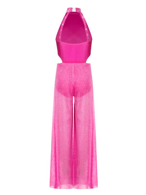 Girls Lyrical Dance Jumpsuit Sleeveless Rhinestone Halter Ballet Skating Leotard thumb