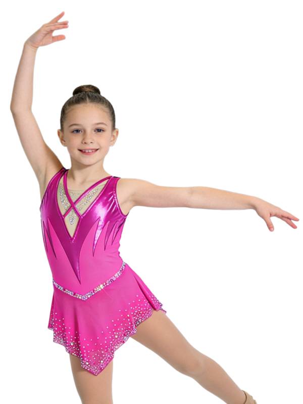 Girls Sleeveless Metallic Rhinetone Figure Skating Dress Gymnastics Leotard thumb