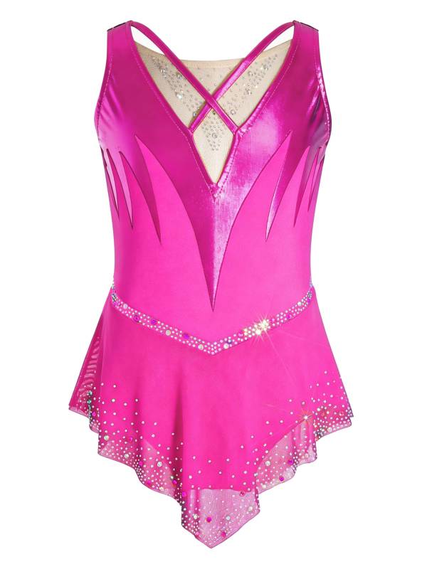 Girls Sleeveless Metallic Rhinetone Figure Skating Dress Gymnastics Leotard thumb