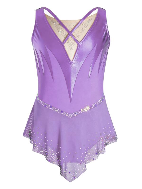 Girls Sleeveless Metallic Rhinetone Figure Skating Dress Gymnastics Leotard thumb
