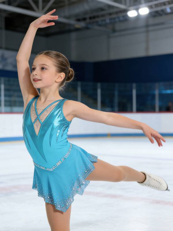 Girls Sleeveless Metallic Rhinetone Figure Skating Dress Gymnastics Leotard thumb