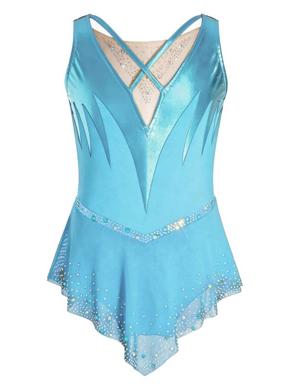 Girls Sleeveless Metallic Rhinetone Figure Skating Dress Gymnastics Leotard thumb