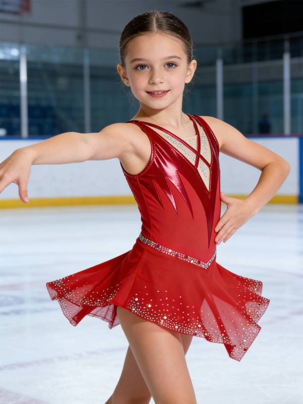 Girls Sleeveless Metallic Rhinetone Figure Skating Dress Gymnastics Leotard thumb