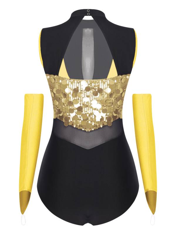 Women Sequin Sleeveless Latin Jazz Dance Leotard with Gloves thumb