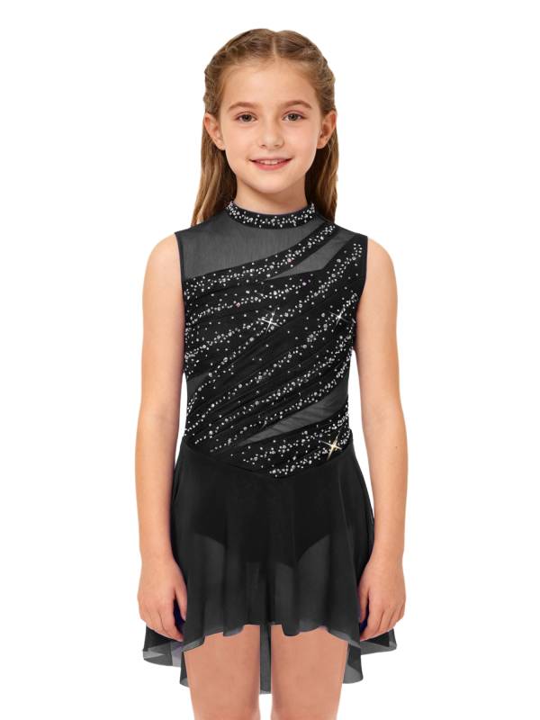 Girls Lyrical Dance Costume Sparkly Sleeveless Hi-lo Figure Skating Dress thumb