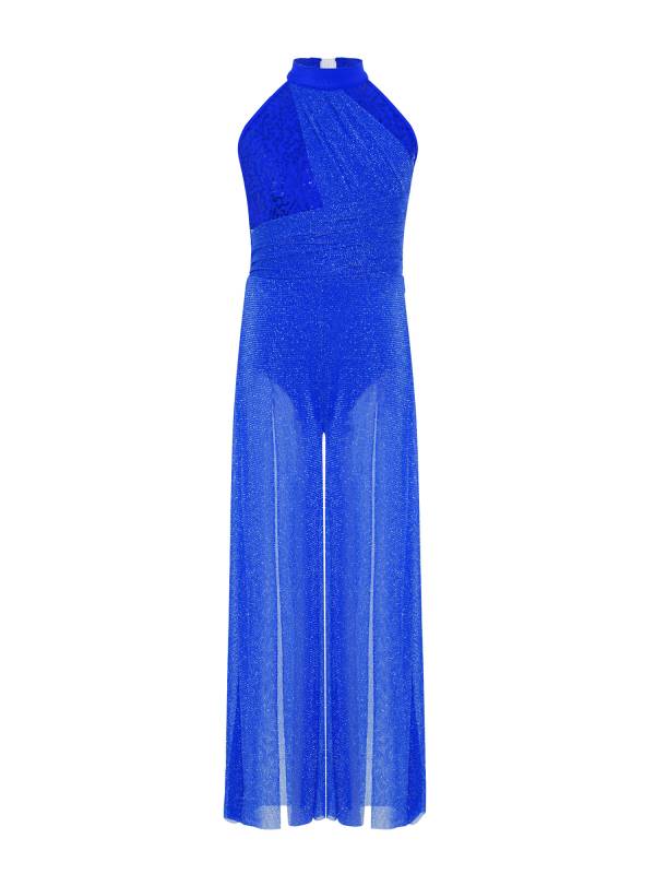 Kids Girls Lyrical Dance Jumpsuit Rhinestone Sleeveless Side Slit Ballet Leotard thumb