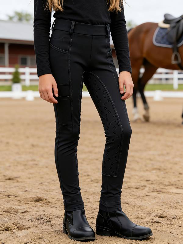 Kids Equestrian Full Seat Breeches Anti-Slip Riding Leggings with Multi-Pocket thumb