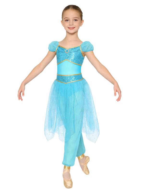 Girls Arabian Princess Tulle Jumpsuit Sequin Costume for Halloween, Belly Dance thumb