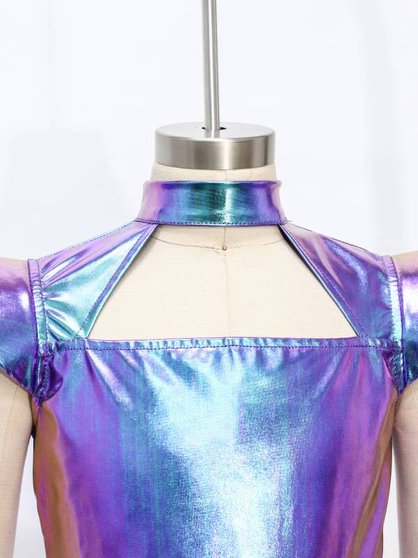 Girls Metallic Alien Halloween Cosplay Costume Cap Sleee A-line Dress Robot Set thumb