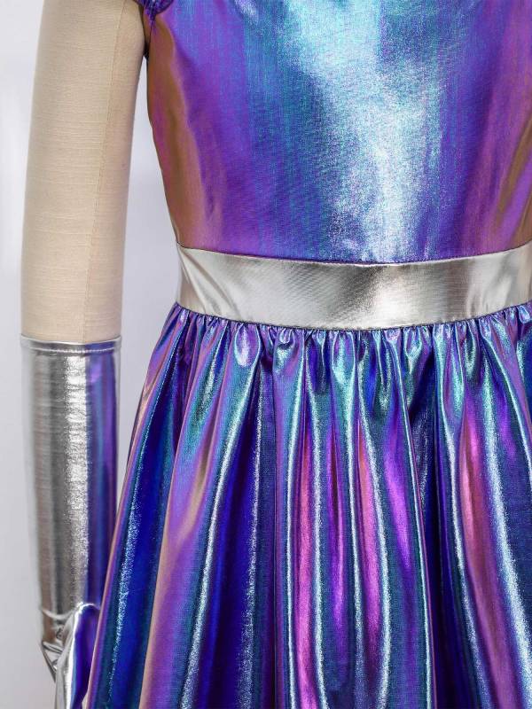 Girls Metallic Alien Halloween Cosplay Costume Cap Sleee A-line Dress Robot Set thumb