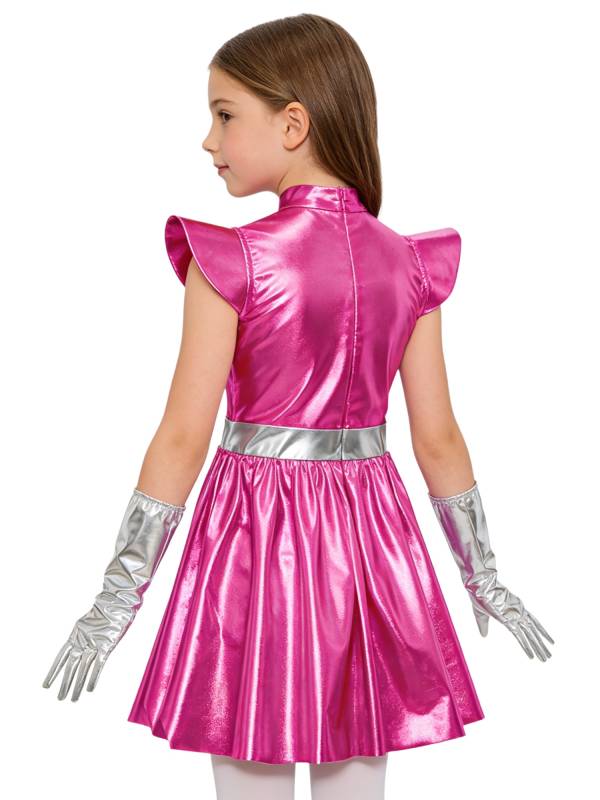 Girls Metallic Alien Halloween Cosplay Costume Cap Sleee A-line Dress Robot Set thumb