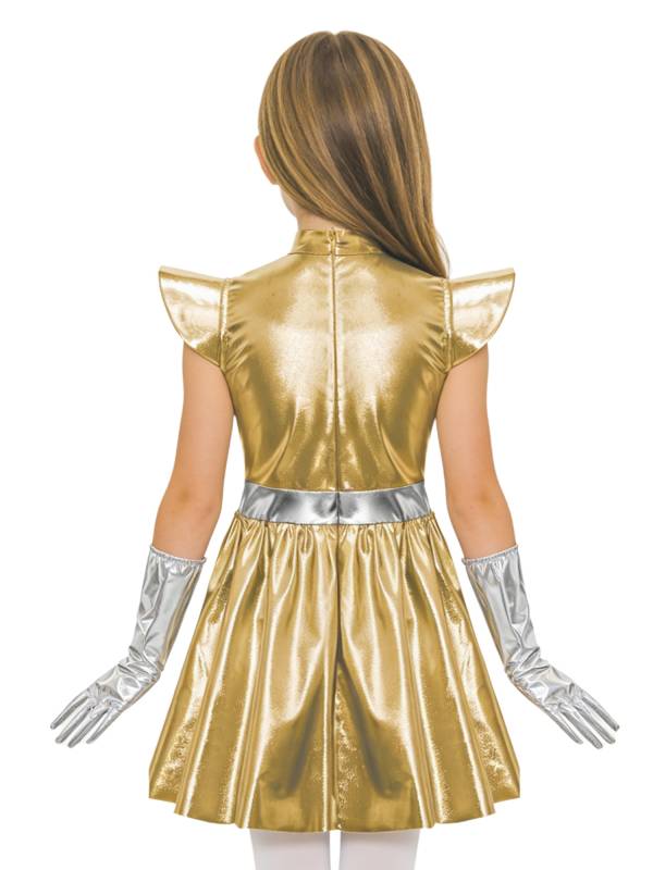 Girls Metallic Alien Halloween Cosplay Costume Cap Sleee A-line Dress Robot Set thumb