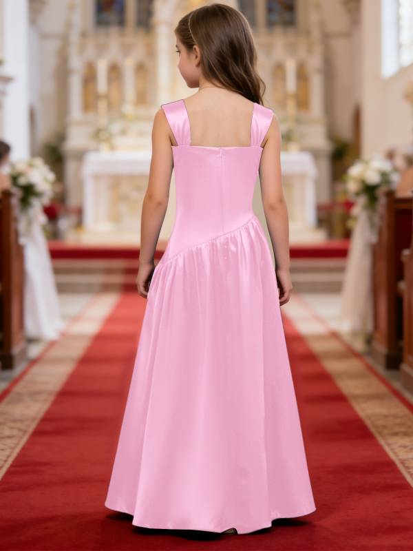Girls Elegant Satiny Party Gown Flower Girl Dress for Wedding & Baptism thumb