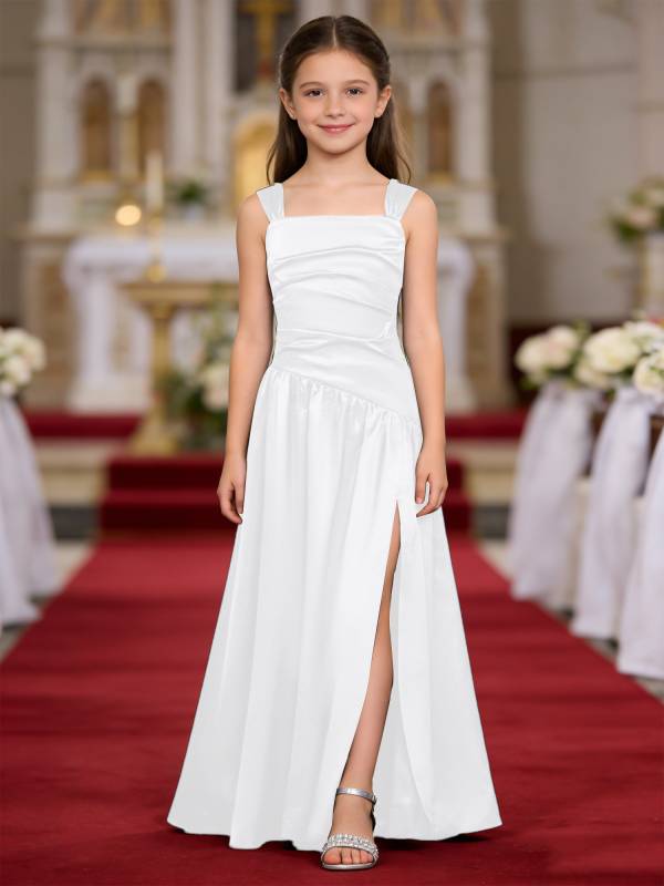 Girls Elegant Satiny Party Gown Flower Girl Dress for Wedding & Baptism thumb