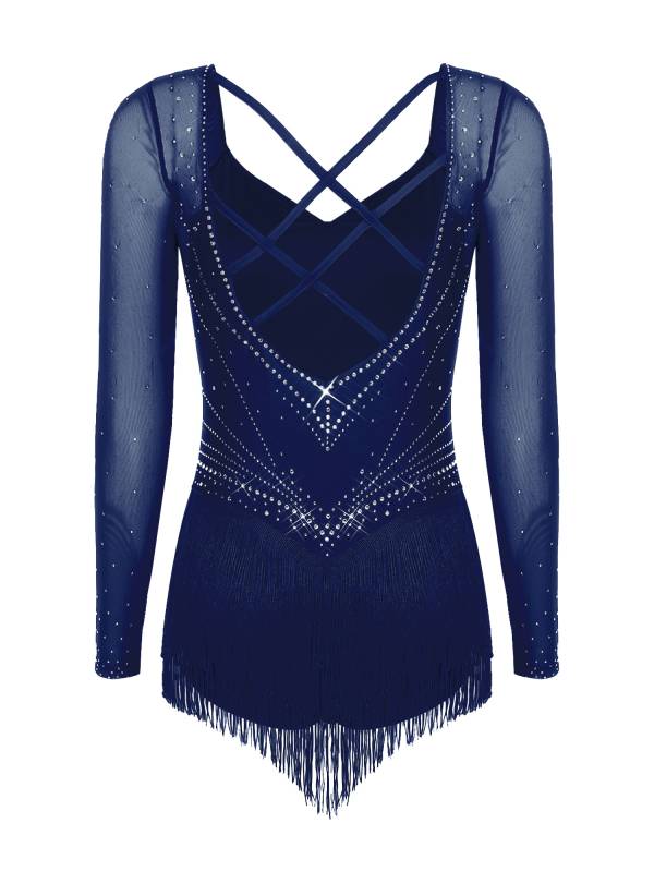 Womens Latin Dance Dress Sparkly Bodysuit for Figure Skating Tango Rumba Dance thumb
