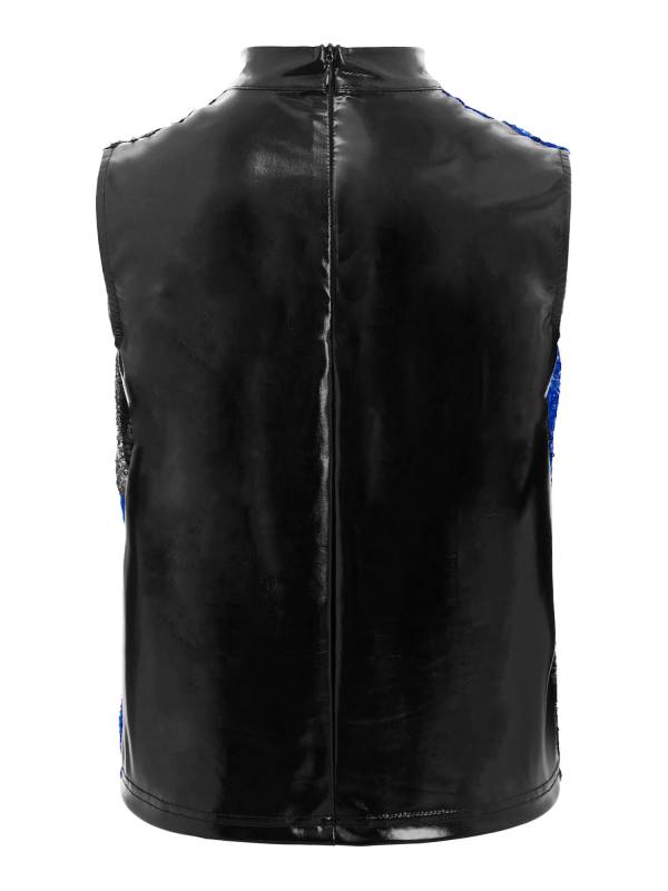Boys Metallic Sequin Jazz Hip Hop Dance Set Sleeveless Top with Cargo Pants thumb