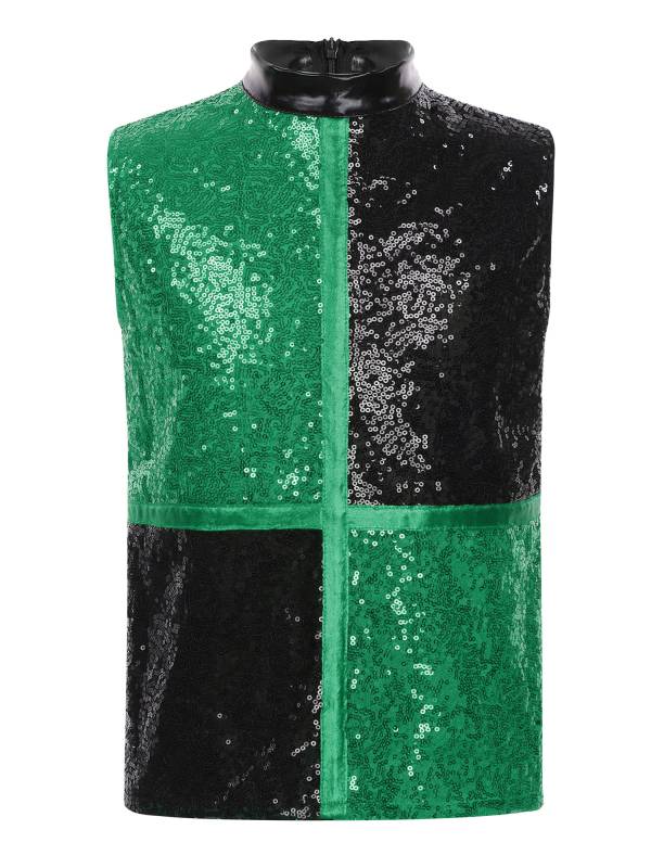 Boys Metallic Sequin Jazz Hip Hop Dance Set Sleeveless Top with Cargo Pants thumb