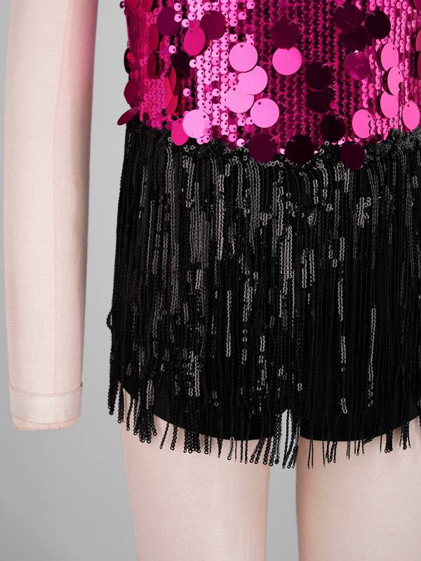 Girls Sequin Latin Fringe Dance Dress with Matching Gloves for Stage Competition thumb
