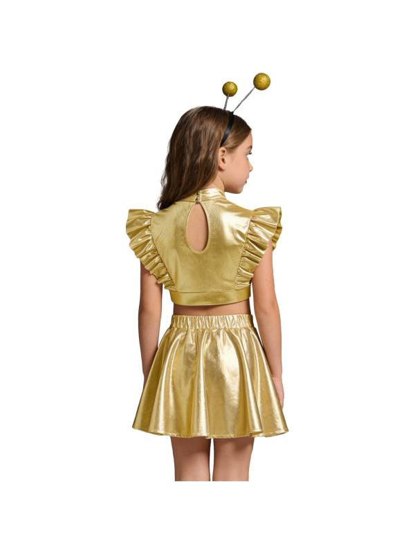 Kids Girls Outfit Metallic Costume Carnival Set Dancewear Cosplay Stage Alien thumb