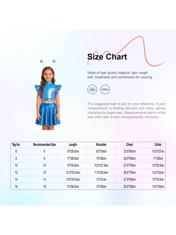 Kids Girls Outfit Metallic Costume Carnival Set Dancewear Cosplay Stage Alien thumb