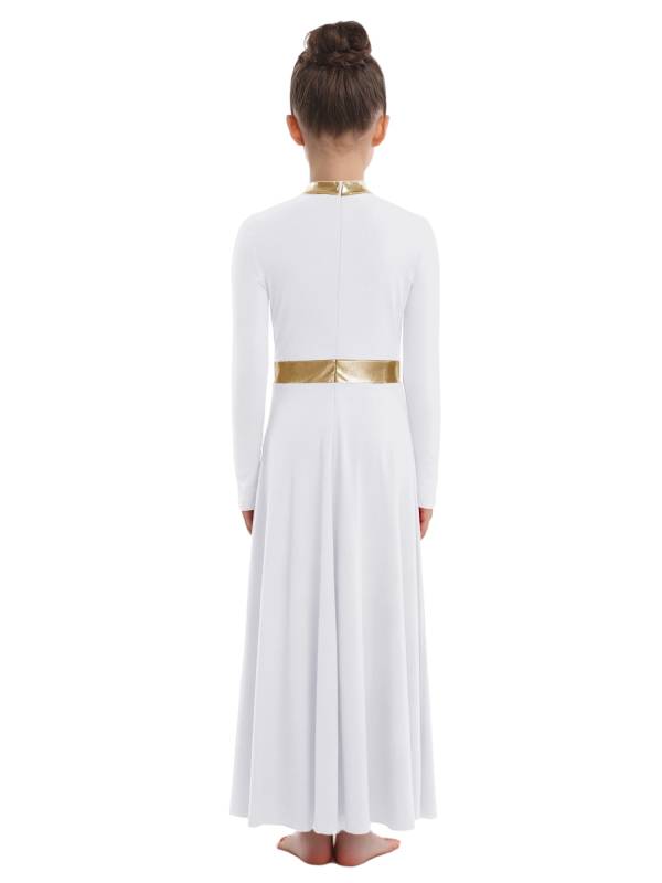 Girls Liturgical Praise Dance Dress Metallic Lyrical Maxi Gown for Church Choir thumb