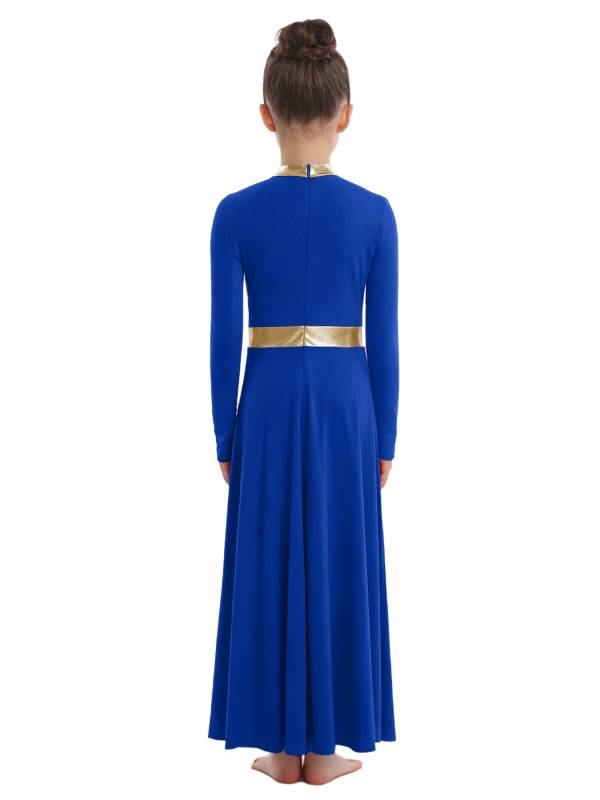 Girls Liturgical Praise Dance Dress Metallic Lyrical Maxi Gown for Church Choir thumb