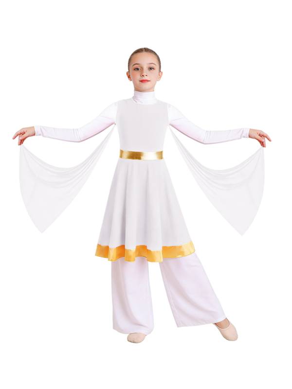 Girls Liturgical Praise Dance Tunic Mesh Overlay Choir Robe for Church & Dance thumb
