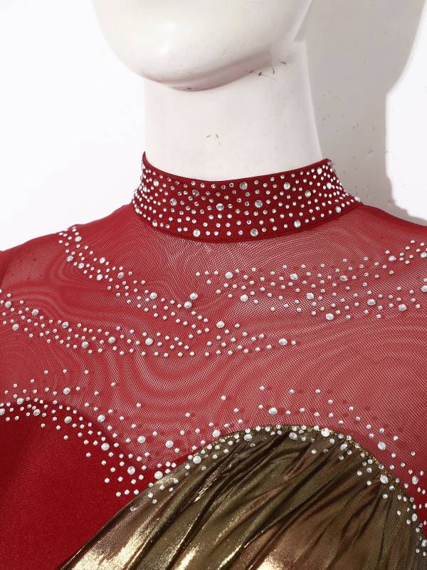 Women Mock Neck Metallic Figure Skating Dress for Competitions thumb