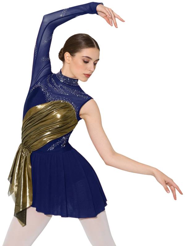 Women Mock Neck Metallic Figure Skating Dress for Competitions thumb