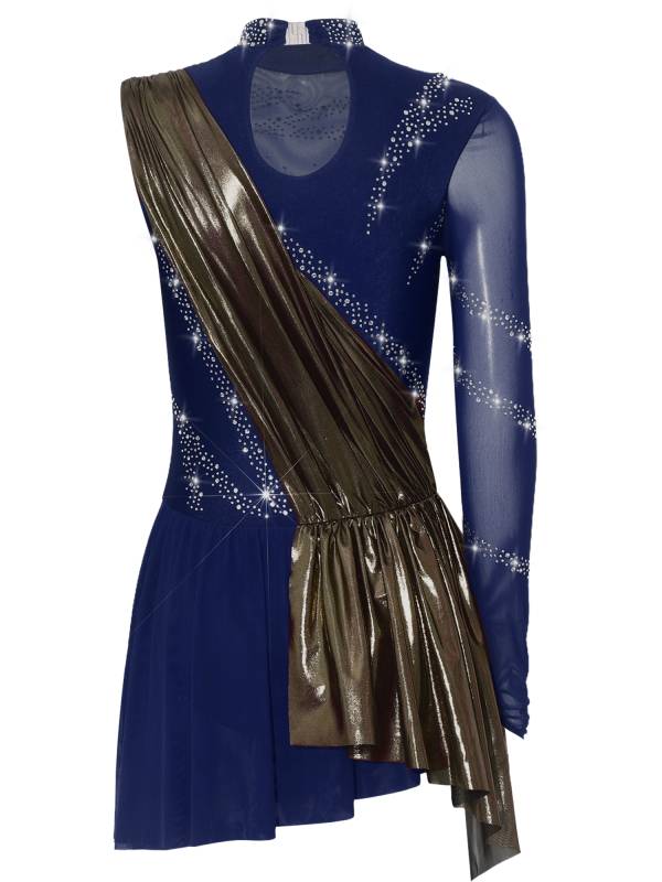 Women Mock Neck Metallic Figure Skating Dress for Competitions thumb