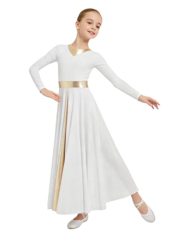 Girls Liturgical Praise Dance Dress Metallic Maxi Robe for Church Worship, Choir thumb