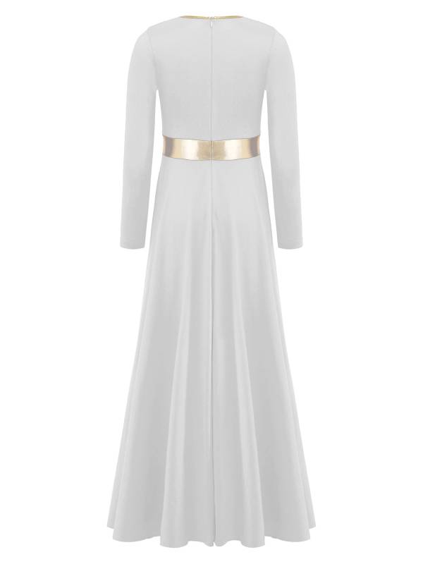 Girls Liturgical Praise Dance Dress Metallic Maxi Robe for Church Worship, Choir thumb