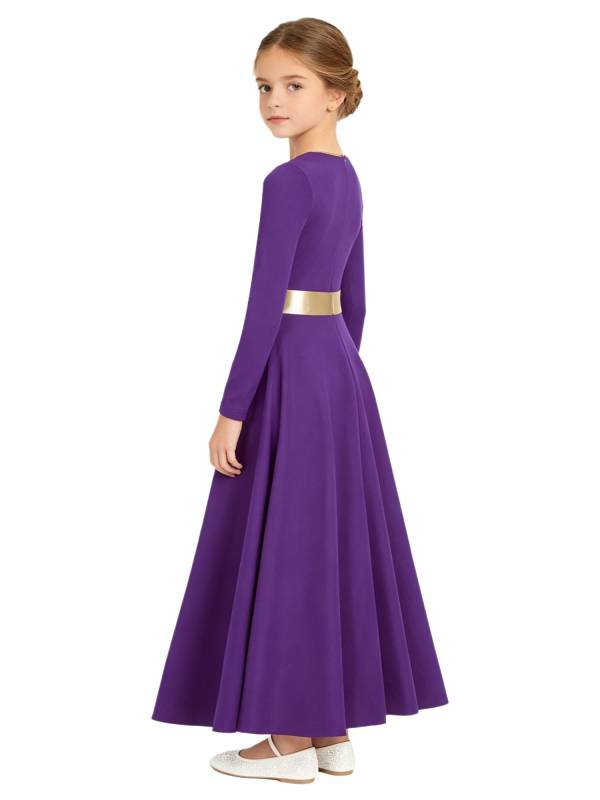 Girls Liturgical Praise Dance Dress Metallic Maxi Robe for Church Worship, Choir thumb