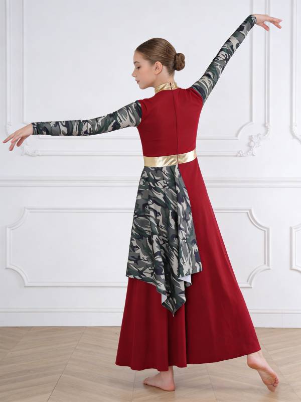 Girls Printed Praise Worship Dress Asymmetrical Drape Liturgical Gown for Choir thumb
