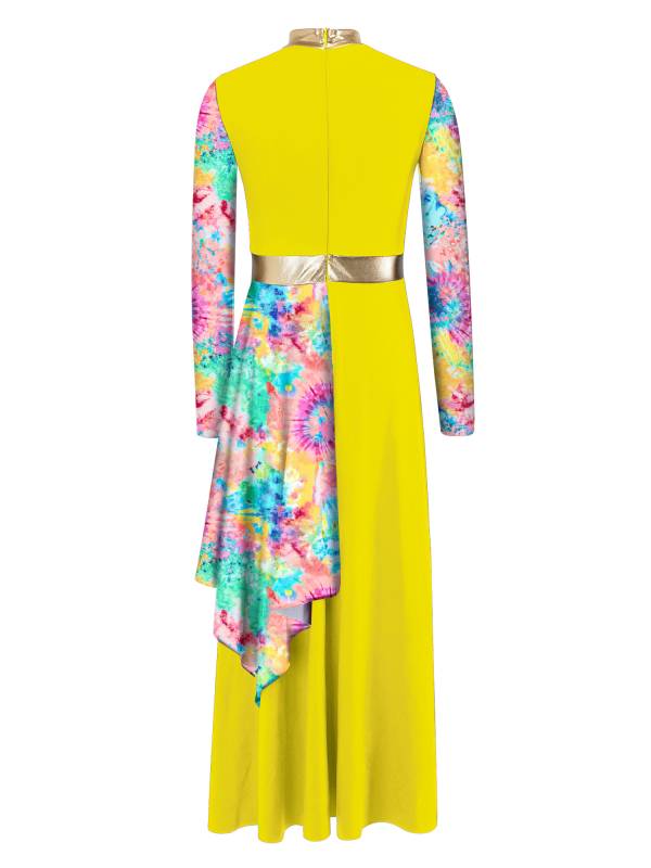 Girls Printed Praise Worship Dress Asymmetrical Drape Liturgical Gown for Choir thumb