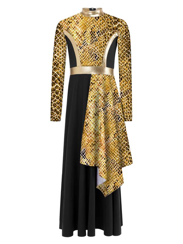 Girls Printed Praise Worship Dress Asymmetrical Drape Liturgical Gown for Choir thumb